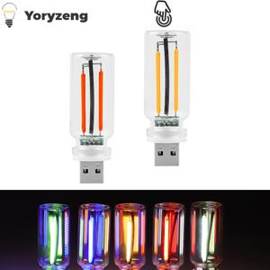 2Pcs USB 터치 디 밍이 가능한 제어 LED 밤 빛 분위기 전구 3000K 6000K 흰색 램프 LED 필 라 멘 트 침실 자동차 장식 DIY