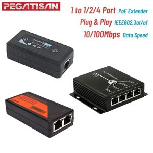 플러그 앤 플레이 미니 POE 확장기, 120 미터 확장, IEEE 802.3af POE 네트워크 장치, 10, 100M, 4 포트, 25.5W