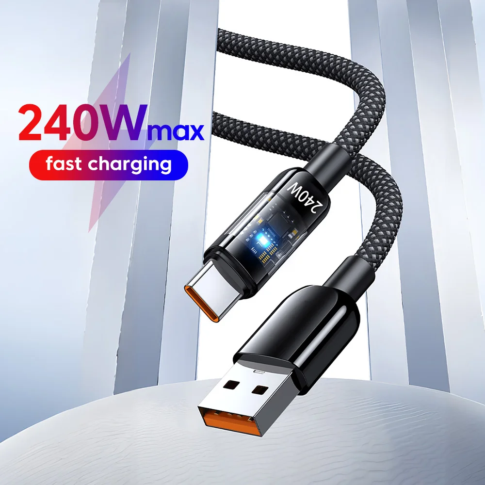 240W QC3.0 USB 유형 C 고속 충전 케이블 초고속 충전기 케이블 LED 전화 충전기 데이터 코드 삼성 Xiaomi Huawei OPPO