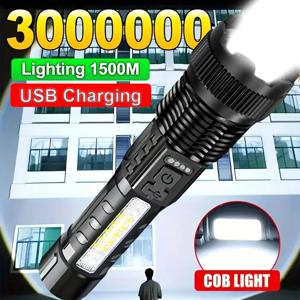 강력한 손전등 충전식 토치 라이트 고전력 LED 손전등 캠핑 비상 램프용 배터리 내장