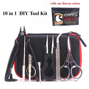 10 in 1 전자 담배 DIY 도구 가방 베이컨 코튼 코일 지그 핀셋 펜치 수리 도구 키트 Vape Atomizer 액세서리