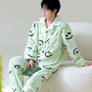 만화 겨울 잠옷 남자 오픈 카디건 두꺼운 느슨한 따뜻한 가을 겨울 플란넬 홈 의류 새로운 도착 럭셔리 스타일 긴 소매 잠옷