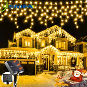 태양열 크리스마스 처마 조명 스트링 야외 방수 고드름 조명 8가지 모드, 처마 마당 파티 실내 휴일 장식용