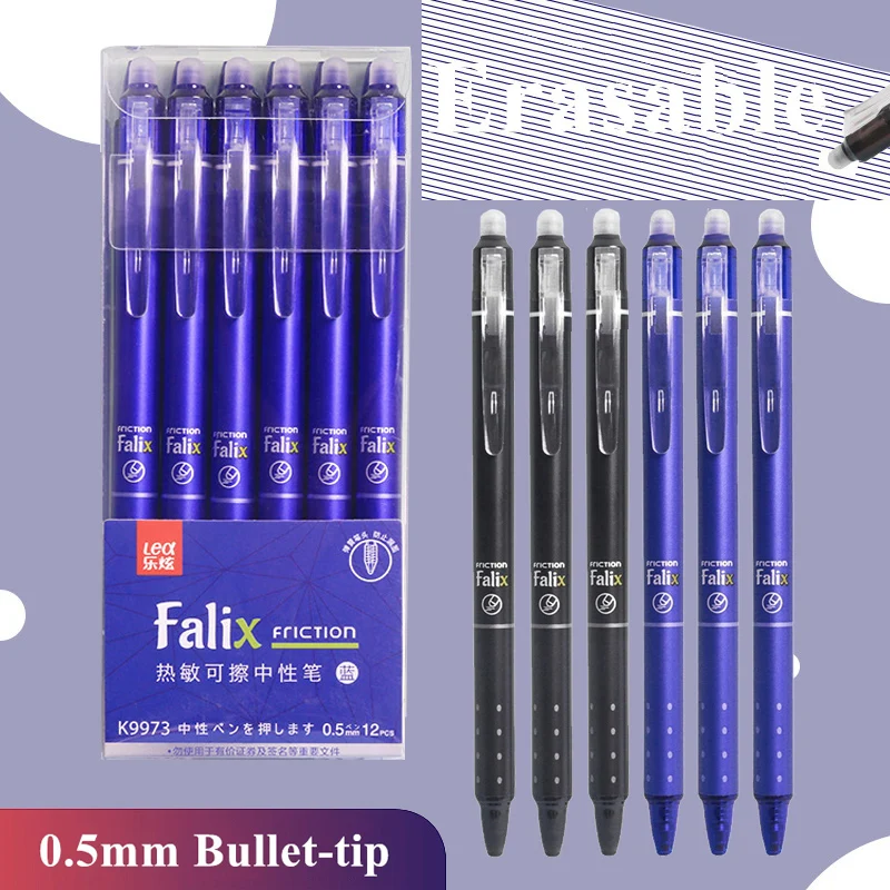0.5mm 개폐식 지울 수있는 젤 펜 세트 리필 블랙 블루 젤 잉크 내장 지우개 사무용품 시험 문구 키트