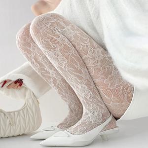 흰색 양말 여성 섹시한 Fishnet 스타킹 Femme 여름 얇은 꽃 메쉬 팬티 스타킹 탄성 슬리밍 높은 허리 속이 빈 스타킹