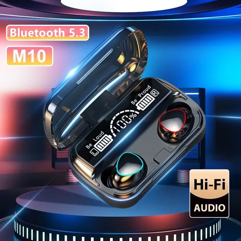 M10 블루투스 이어폰 Handfree LED Dispay 블루투스 헤드폰 HiFi 스테레오 음악 무선 이어 버드 방수 게임용 헤드셋