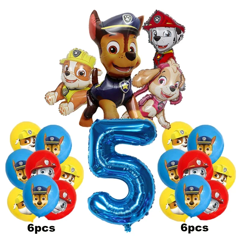17pcs 만화 PAW 순찰 생일 장식 알루미늄 필름 디지털 풍선 세트 개 체이스 스카이 키즈 파티 용품 장난감