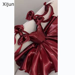 Xijun 현대 빨간색 반짝 이는 짧은 이브닝 드레스 보우 스트랩 a 라인 공식 댄스 파티 드레스 Strapless 생일 파티 드레스 맞춤형