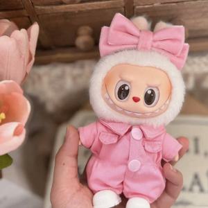 미니 봉제 인형 작업복 점프 슈트 옷 Labubu 핑크 세트 의상 장식 인형 액세서리 ﻿