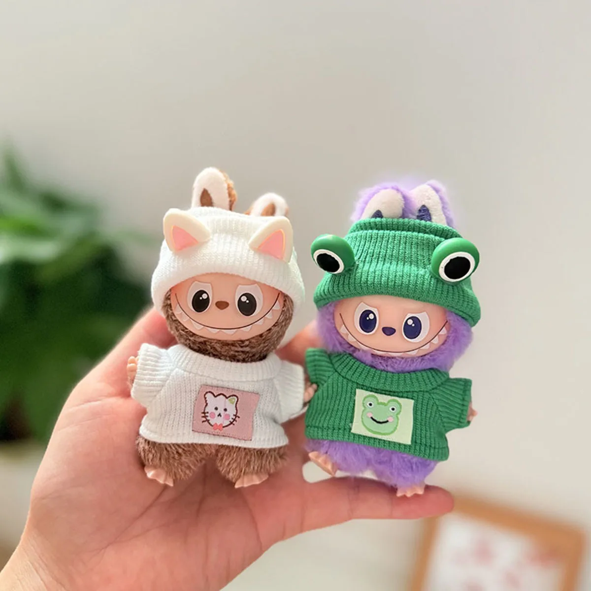 【인형 없음】미니 라부부 4.0 베어 모자 러브 스웨터 세트 DIY 인형 액세서리 선물용 플러시 인형 옷