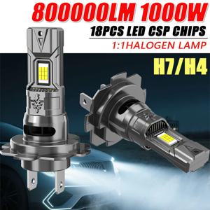 H7 H4 LED 캔버스 라이트 1:1 미니 사이즈 자동차 헤드라이트 팬 포함 800000LM 초고휘도 무선 터보 안개등 전구 6000K 자동차 램프
