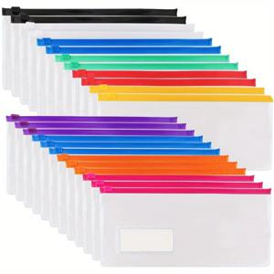12/24/36pcs A6 폴리 지퍼 봉투 22.86x11.94cm - 사무실, 학교, 여행, 필통용 재사용 가능한 플라스틱 파우치