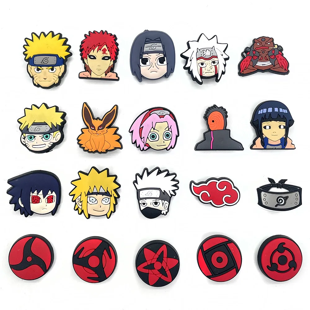 MINISO 새로운 Hokage 쓰기 휠 눈 나루토 PVC 매력 신발 액세서리 DIY 구멍 신발 꽃 정원 신발 장식 도매
