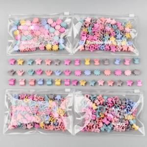 30 개/가방 여자를위한 미니 귀여운 머리 발톱 클립 아기 다채로운 머리핀 만화 토끼 꽃 크라운 스타 헤어 클립 어린이 클램프