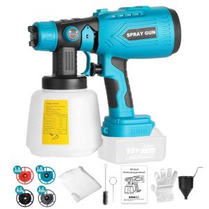 MAKITA 18V 리튬 이온 배터리(배터리 없음)용 무선 페인트 분무기, 4개 크기 구리 노즐이 있는 HVLP 스프레이 페인트 건, 200W