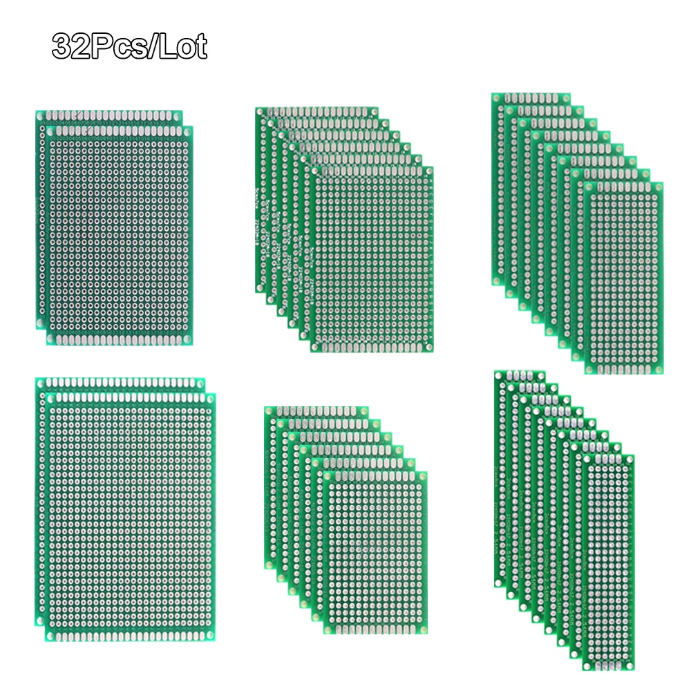 양면 PCB 보드 프로토타입 키트, DIY 납땜 프로젝트용 범용 인쇄 회로 프로토보드, 6 가지 크기, 32 개