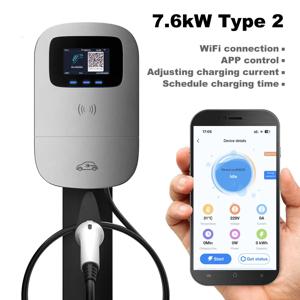 JIGU 7.6KW 32A 유형 2 전기 자동차 충전기 자동차 충전소 7kw Wallbox EV 충전기 화면 220V 단상 WiFi APP
