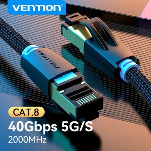 Vention CAT8 이더넷 케이블 40Gbps 2000MHz CAT 8 네트워킹 코튼 브레이드 인터넷 Lan 코드 노트북 PS 5 라우터 RJ45 케이블