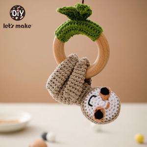 아기 딸랑이 장난감 만화 크로 셰 뜨개질 동물 새로운 DIY 너도밤 나무 나무 팔찌 BPA 무료 아기 Teether 신생아 교육 장난감 선물