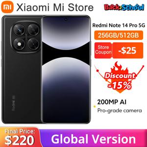 글로벌 버전 Redmi Note 14 Pro 5G 샤오미 스마트폰 미디어텍 디멘시티 7300-Ultra 200MP AI 카메라 NFC 6.67인치 AMOLED 디스플레이 IP68