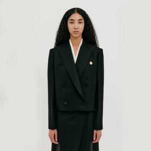 Double-breasted Short Blazer - Black