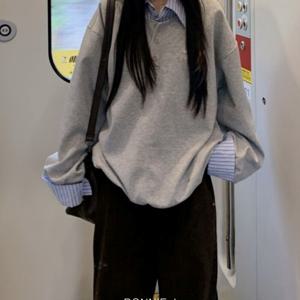 [브리치]  / 블루 스트라이프 포인트 셔츠 디테일 그레이 라운드