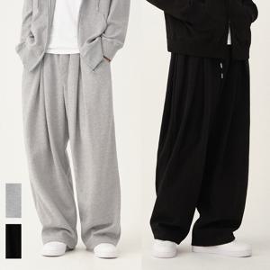 남여공용 허리밴딩 4핀턱 루즈 와이드 트레이닝 팬츠(그레이,블랙)