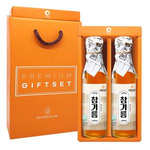 50년전통 대현상회 저온압착 참기름 180ml 2병 선물세트 (선물케이스포장)