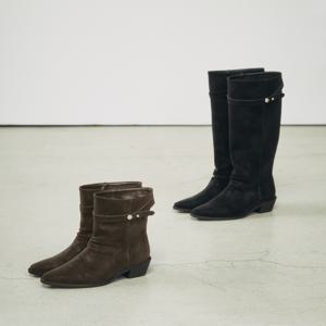 [정상가 154,000원] 2Colors_셔링 벨티드 크랙 스웨이드 앵클&롱 부츠 2Type l KM412