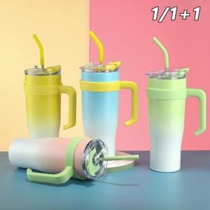 1/1+1대용량 물컵 그라데이션 컬러 304 스테인리스 스틸  텀블러 1200ml 컵 휴대용 차량용 컵