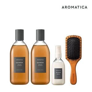 M) 아로마티카 헤어 단백질 케어 퀴노아 패키지(샴푸400ml x2+앰플100ml x1+브러쉬)