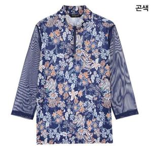 그린조이 HC12 여성 플라워 프린트 7부 하프 집업 티셔츠 GP25KL51W(네이비)