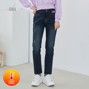 [진마니아] 블루 스판 위빙 본딩기모 W백포켓 배기 데님