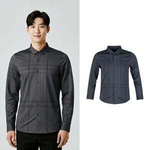 럭스골프 남성 스트레치 체크 나염 카라 긴팔 셔츠 BLU25A427