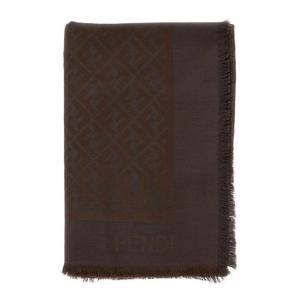 FENDI Brown Square Scarf with All Over FF Motif and Logo Lettering on the Front in Wool and SIlk Woman FXT069AJW7F1U6N
