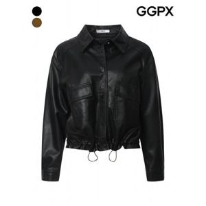 [GGPX]싱글 카라 밑단 스트링 페이크 레더 자켓 (GP9JK004B)