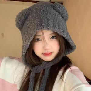 네추럴 니트 털모자 귀 방울 곰돌이 포근 방한모자