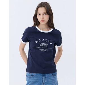 헤지스 여성 24SS 클리어런스스테디셀러네이비 로고배색 면 반팔티셔츠 WSTS4B202N2
