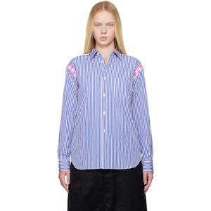 꼼데가르송 블루 &  화이트 스트라이프 깅엄 체크 트리밍 셔츠 FO-B020-S25 252270F109001