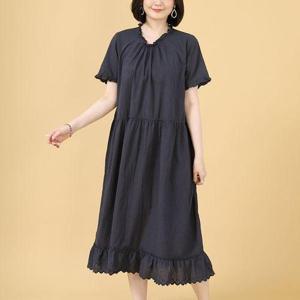 [애비뉴투지]엄마옷 셔링 레이스 순 면 여성 여름 반팔 롱 루즈핏 원피스 잠옷 O06281 50대 60대 중년여..