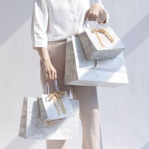 마블샤인 쇼핑백 가로형 답례품 선물 포장 고급 종이백 리본장식 종이가방 6P
