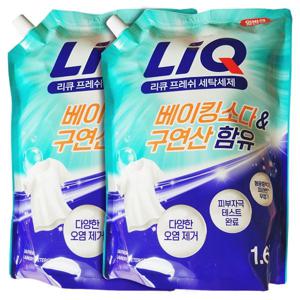 리큐 액체세제 프레쉬 1.6Lx2 리필 일반세탁기 세탁 빨래 베이킹소다 구연산