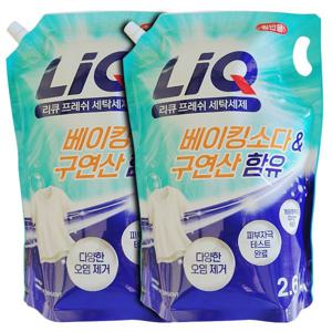 리큐 액체세제 프레쉬 2.6Lx2 리필 일반세탁기 세탁 빨래 베이킹소다 구연산
