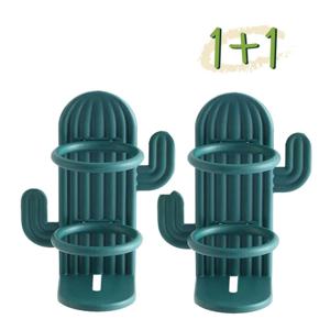 무타공 접착식 전동칫솔보관 다용도 홀더 1+1 선인장그린