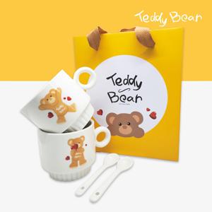 귀여운 곰돌이 머그컵 2p + 티스푼 2p 선물 세트 (280ml)
