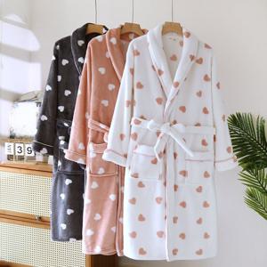 커플 파리 하트 극세사 수면 잠옷 가운 3color