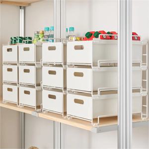 1+1 적층형 모듈 슬라이딩 리빙박스 팬트리 수납 정리함(철제프레임&바퀴)