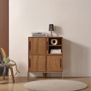 북다방 라왕 원목 2단 미닫이 수납장 스틸다리형_B72