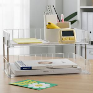 투명 아크릴 선반 오거나이저 사무실 오피스 데스크 A4용지 책상 트레이 2단