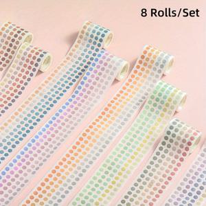 TEMU 8롤 6cm*300cm 컬러풀 도트 와시 테이프 스티커, 프리컷 필름. DIY 스크랩북, 카드, 사진 앨범, 물병, 봉투 선물 포장 장식용